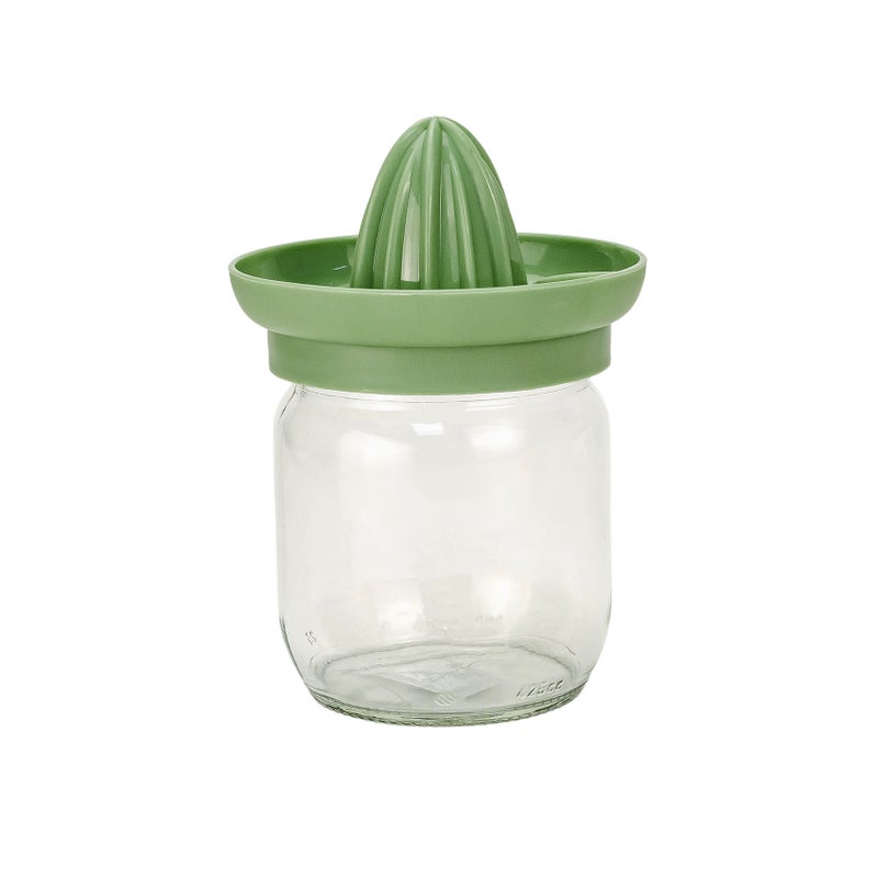 Herevin Glass & Polypropylene 425ml Citrus Squeezer, Manual Lemon & Orange Juicer with Glass Container, BPA Free Hand Press Fruit Juice Extractor for Kitchen, Home & Daily Use – Clear (Cap Color Assorted) - Image 1